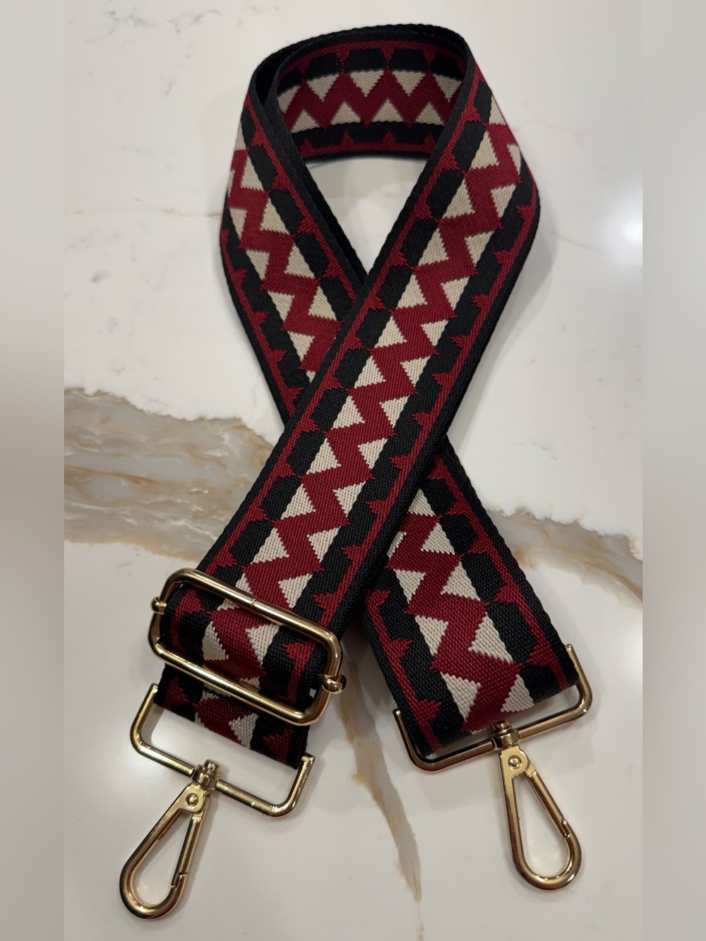 Ah-dorned Burgundy Black Woven Guitar Bag Strap Adjustable Gold Hardware